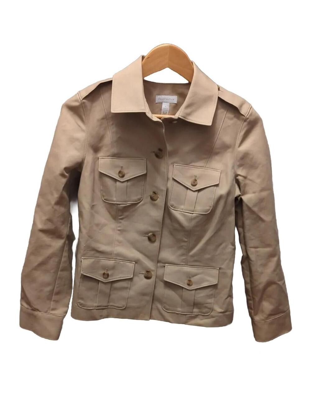 Safari Jacket Women's 4 Charter Club Khaki Tan Morocco NWT Buttons